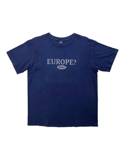 C_EUROPE?-1930s?-College　レーヨンフロックTシャツ-ネイビー染め　【サイズL相当】