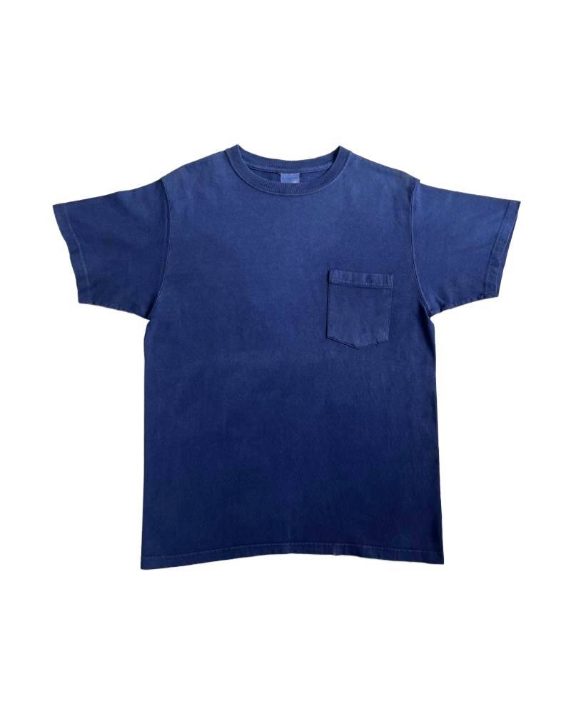 C_EUROPE?-1930s?-College-バックプリント-　レーヨンフロック半袖Tシャツ-ネイビー染め　【サイズM相当】
