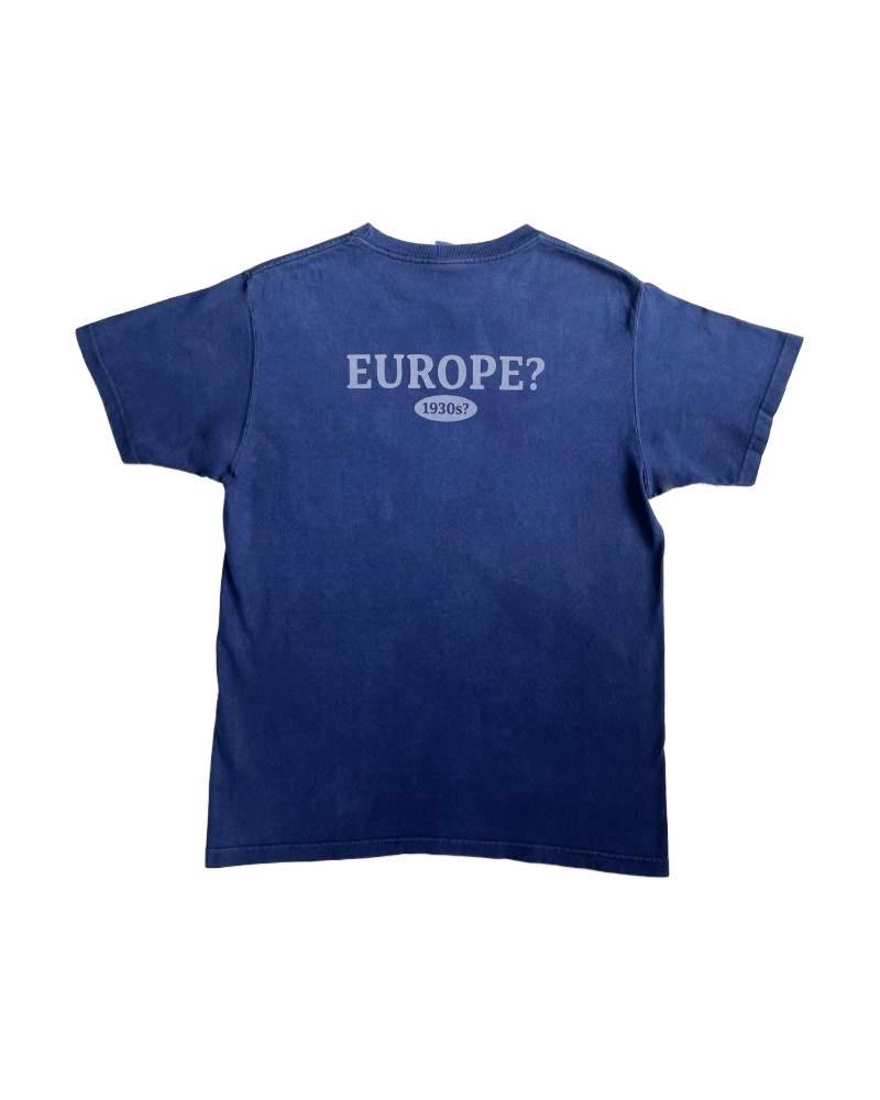 C_EUROPE?-1930s?-College-バックプリント-　レーヨンフロック半袖Tシャツ-ネイビー染め　【サイズM相当】