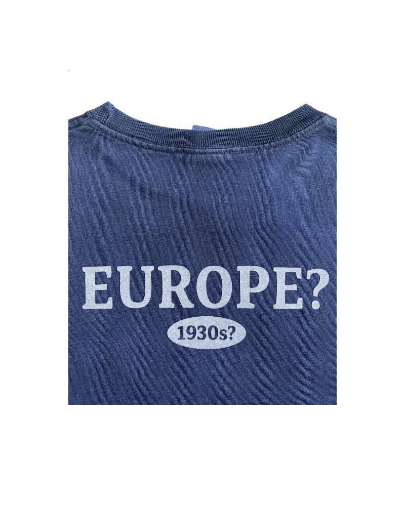 C_EUROPE?-1930s?-College-バックプリント-　レーヨンフロック半袖Tシャツ-ネイビー染め　【サイズM相当】