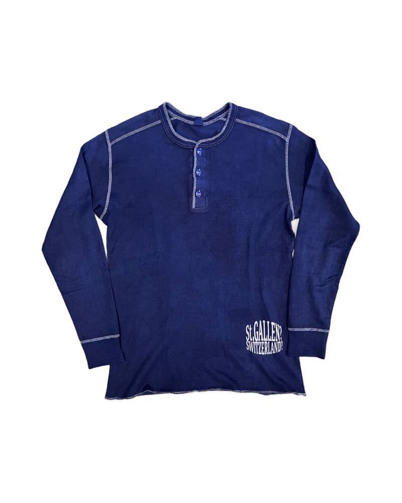 〇_St.GALLEN?SWITZERLAND?　レーヨンフロック長袖Tシャツ-ネイビー染め　【サイズL相当】