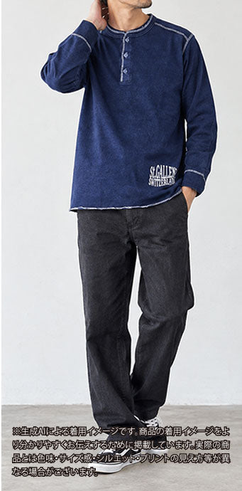 〇_St.GALLEN?SWITZERLAND?　レーヨンフロック長袖Tシャツ-ネイビー染め　【サイズL相当】