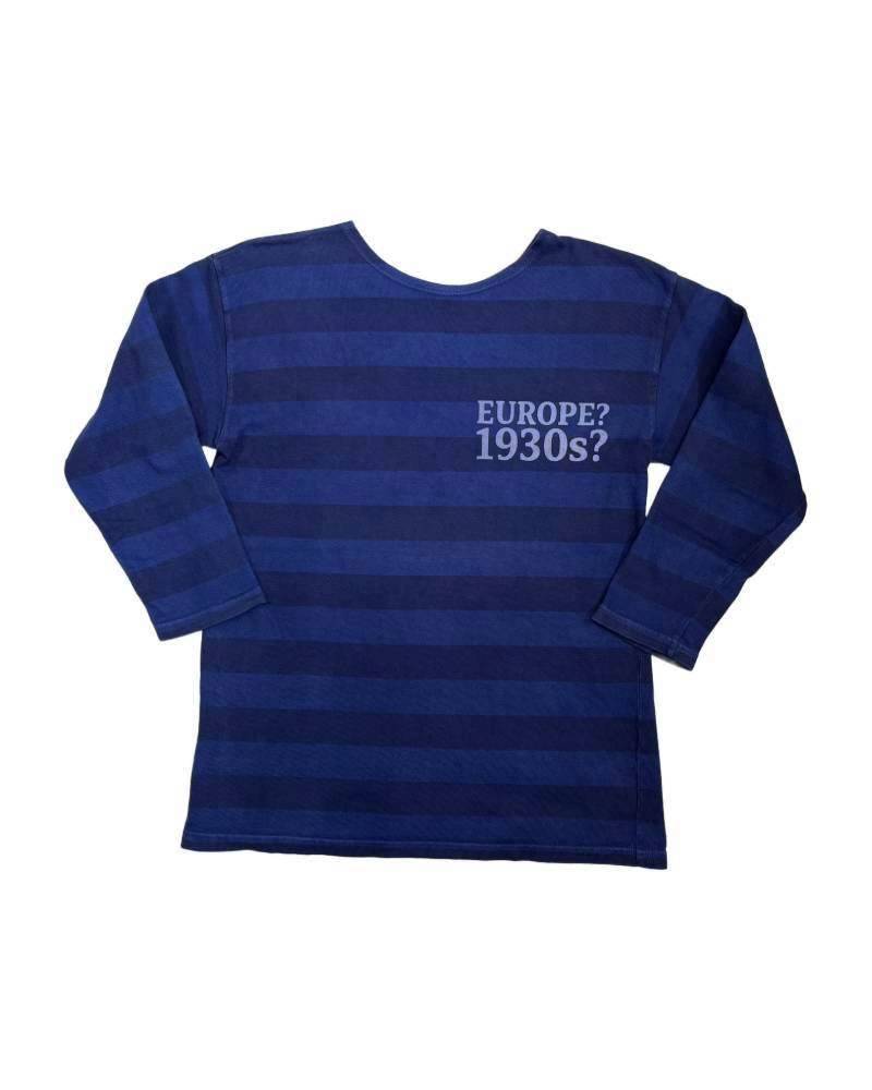 S_EUROPE?-1930s?-College-左　レーヨンフロック5部袖Tシャツ-ネイビー染め【サイズＭ相当】