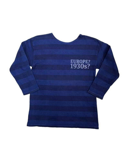 S_EUROPE?-1930s?-College-左　レーヨンフロック5部袖Tシャツ-ネイビー染め【サイズＭ相当】