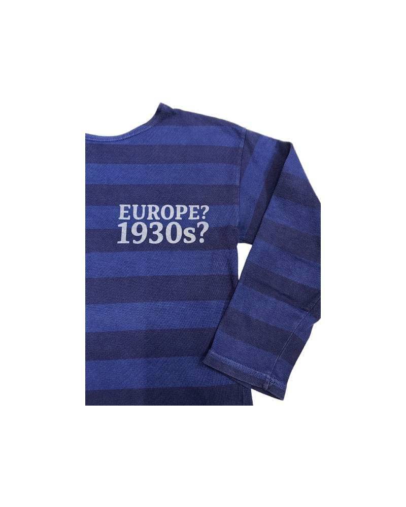 S_EUROPE?-1930s?-College-左　レーヨンフロック5部袖Tシャツ-ネイビー染め【サイズＭ相当】