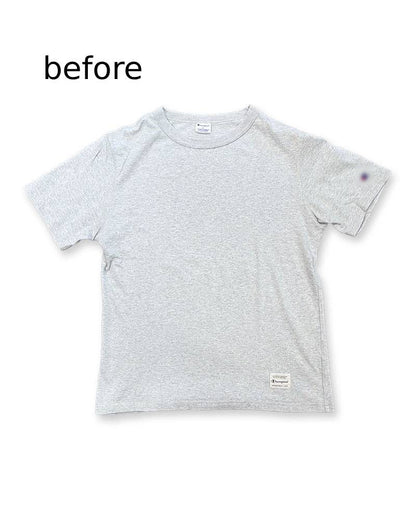 S_St.GALLEN? SWITZERLAND? -左胸レーヨンフロック-半袖Tシャツ-ネイビー染め　【サイズL相当】