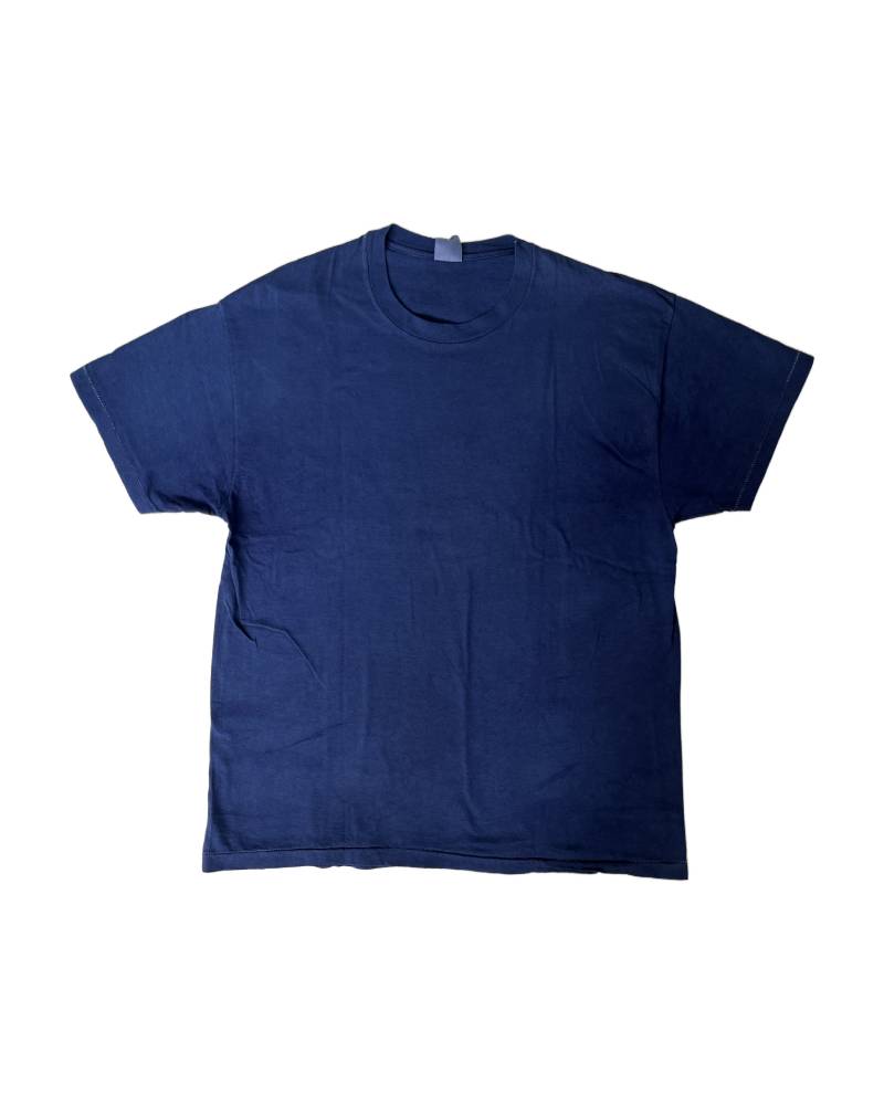 C_ST.GALLEN？SWITZERLAND？－バックプリント－レーヨンフロックTシャツ－ネイビー　【サイズL~XL相当】
