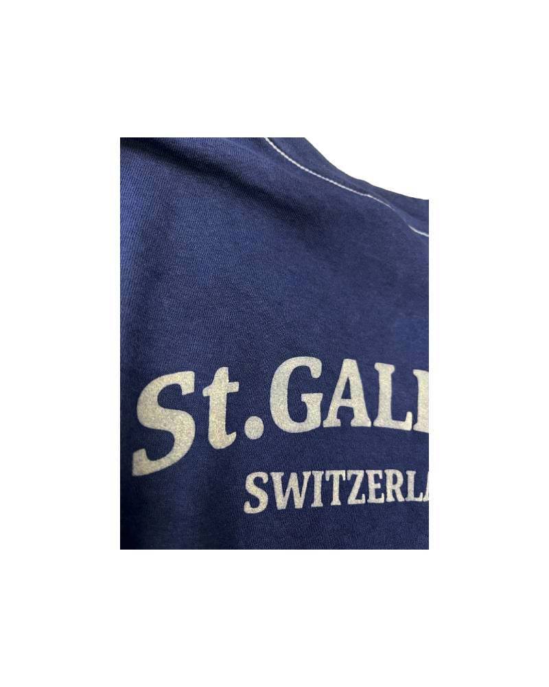 C_ST.GALLEN？SWITZERLAND？－バックプリント－レーヨンフロックTシャツ－ネイビー　【サイズL~XL相当】