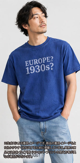 LG_EUROPE?-1930s?-College　レーヨンフロックTシャツ-ネイビー染め　【サイズM相当】