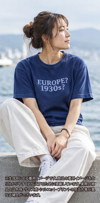 LG_EUROPE?-1930s?-College　レーヨンフロックTシャツ-ネイビー染め　【サイズM相当】