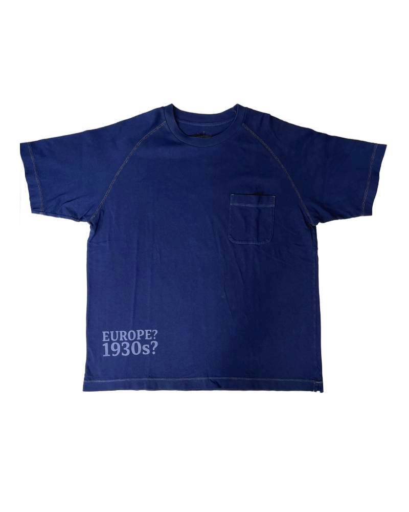 S_EUROPE?-1930s?-College-右　レーヨンフロックTシャツ-ネイビー染め　【サイズXL相当】
