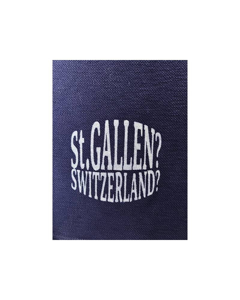 〇_St.GALLEN?SWITZERLAND?　レーヨンフロック半袖ポロシャツ-ネイビー染め　【サイズM相当】