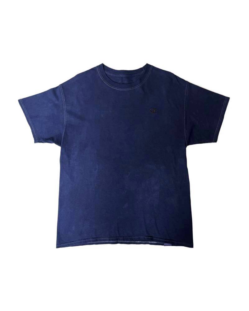 C_ST.GALLEN？SWITZERLAND？－バックプリント－レーヨンフロックTシャツ－ネイビー　【サイズXL相当】