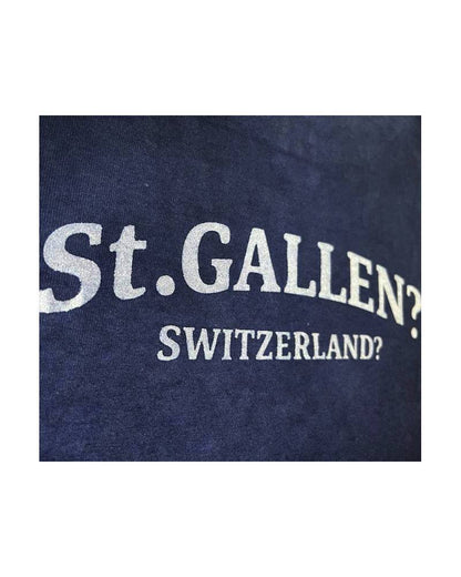 C_ST.GALLEN？SWITZERLAND？－バックプリント－レーヨンフロックTシャツ－ネイビー　【サイズXL相当】