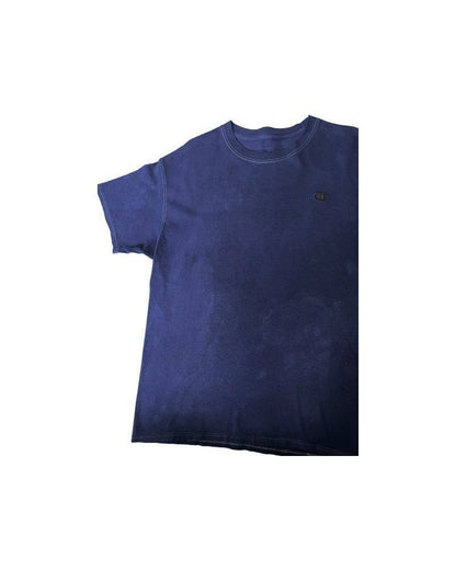 C_ST.GALLEN？SWITZERLAND？－バックプリント－レーヨンフロックTシャツ－ネイビー　【サイズXL相当】