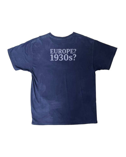 LG_EUROPE?-1930s?-College-バックプリント-レーヨンフロックTシャツ-ネイビー染め　【サイズL相当】