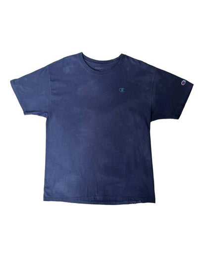 LG_EUROPE?-1930s?-College-バックプリント-レーヨンフロックTシャツ-ネイビー染め　【サイズL相当】