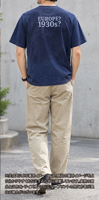 LG_EUROPE?-1930s?-College-バックプリント-レーヨンフロックTシャツ-ネイビー染め　【サイズL相当】