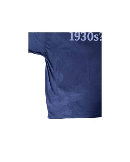 LG_EUROPE?-1930s?-College-バックプリント-レーヨンフロックTシャツ-ネイビー染め　【サイズL相当】