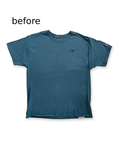 LG_EUROPE?-1930s?-College-バックプリント-レーヨンフロックTシャツ-ネイビー染め　【サイズL相当】