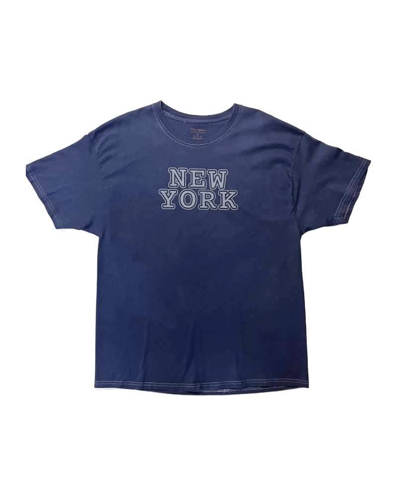 レターシリーズ「NEW YORK」　レーヨンフロックTシャツ-ネイビー染め
