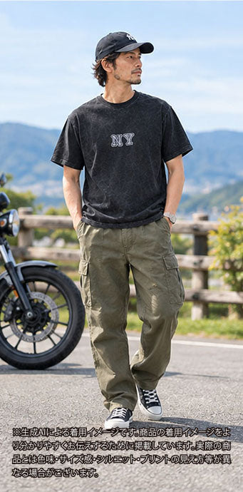 レターシリーズ「NY」　レーヨンフロックTシャツ-ネイビー染め　【サイズL相当】