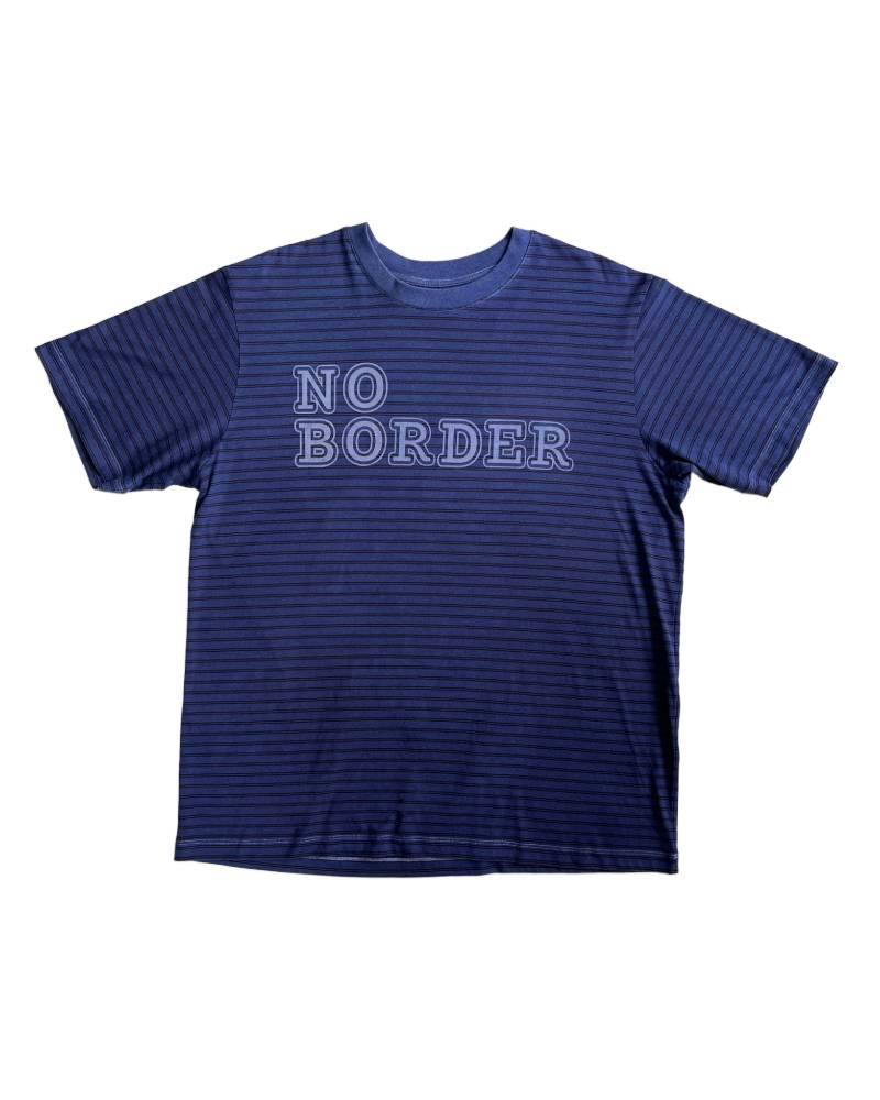 レターシリーズ「NO BORDER」　レーヨンフロックTシャツ-ネイビー染め【サイズXL相当】