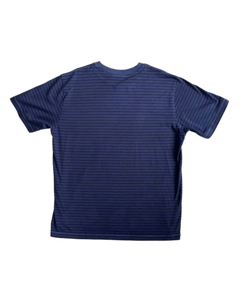 レターシリーズ「NO BORDER」　レーヨンフロックTシャツ-ネイビー染め【サイズXL相当】