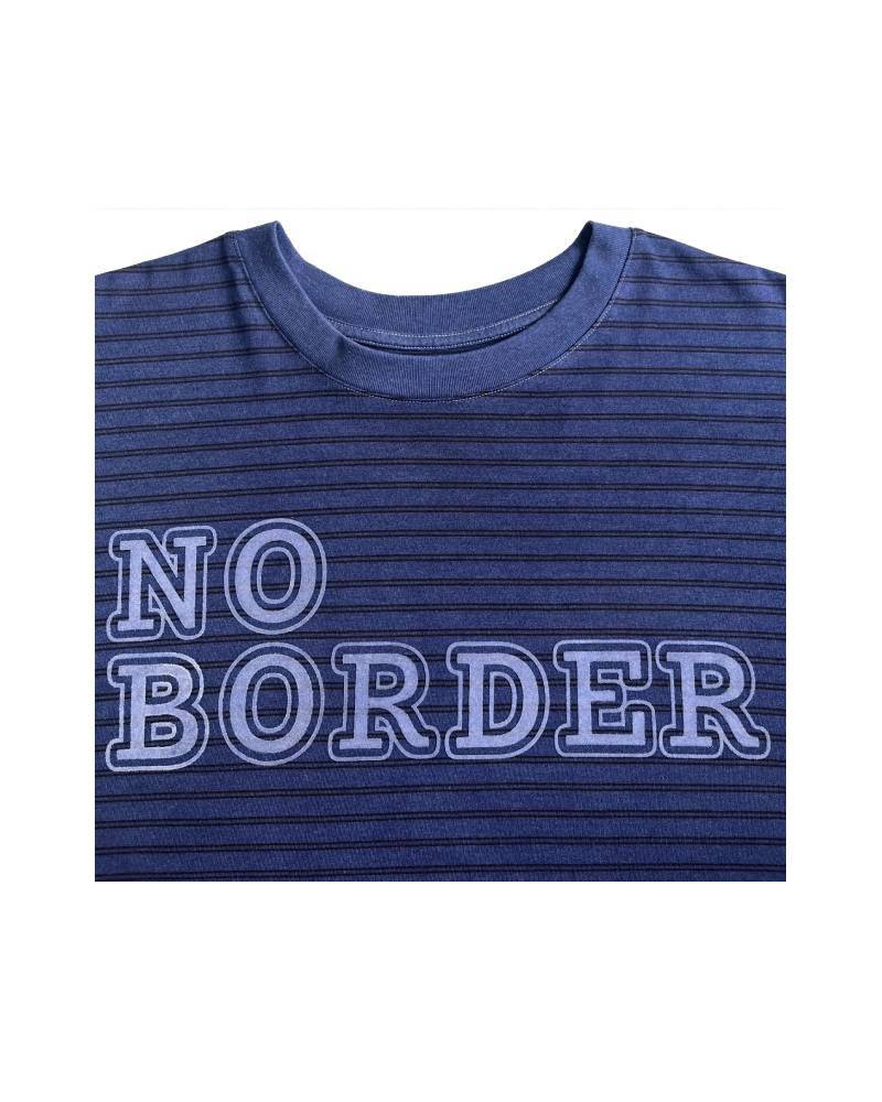 レターシリーズ「NO BORDER」　レーヨンフロックTシャツ-ネイビー染め【サイズXL相当】