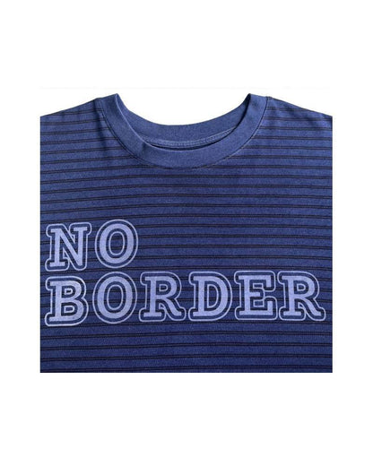 レターシリーズ「NO BORDER」　レーヨンフロックTシャツ-ネイビー染め【サイズXL相当】