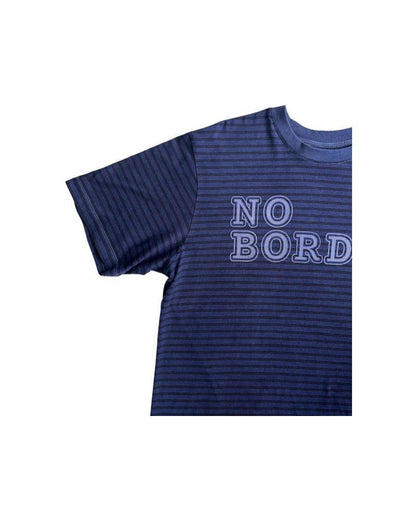 レターシリーズ「NO BORDER」　レーヨンフロックTシャツ-ネイビー染め【サイズXL相当】