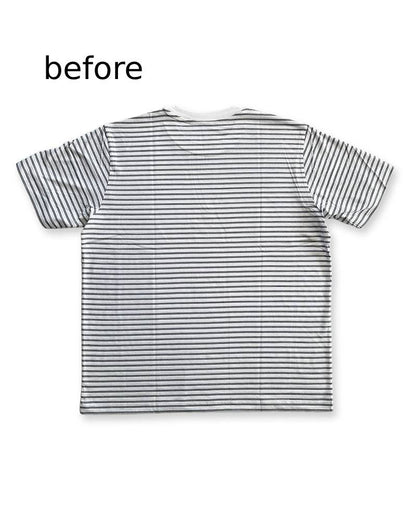 レターシリーズ「NO BORDER」　レーヨンフロックTシャツ-ネイビー染め【サイズXL相当】