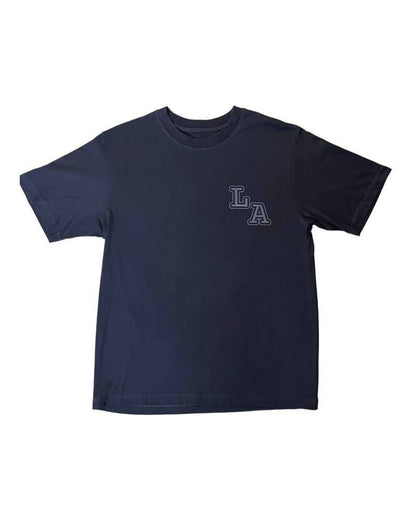 レターシリーズ「LA」　レーヨンフロックTシャツ-ネイビー染め【サイズL相当】