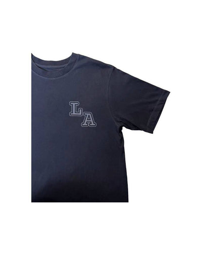 レターシリーズ「LA」　レーヨンフロックTシャツ-ネイビー染め【サイズL相当】