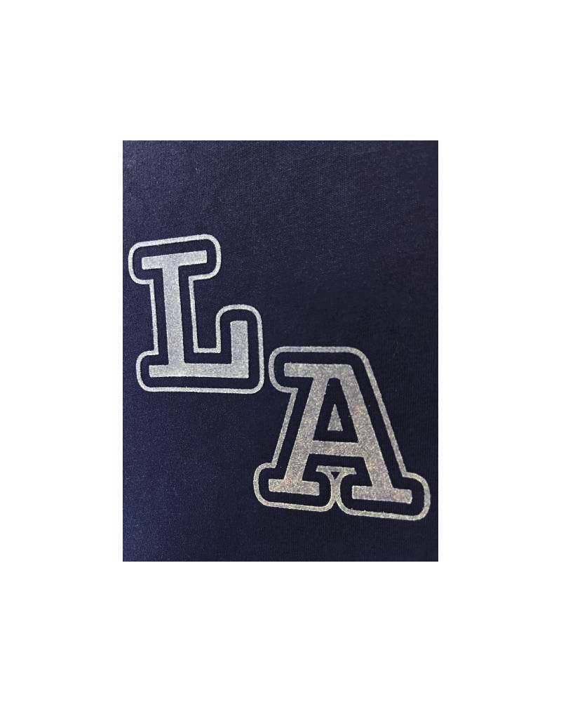 レターシリーズ「LA」　レーヨンフロックTシャツ-ネイビー染め【サイズL相当】
