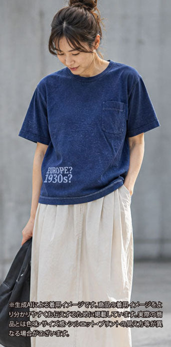 S_EUROPE?-1930s?-College-右　レーヨンフロックTシャツ-ネイビー染め　【サイズXL相当】