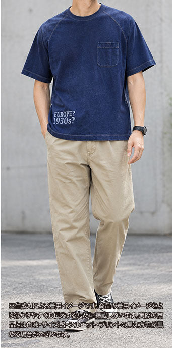 S_EUROPE?-1930s?-College-右　レーヨンフロックTシャツ-ネイビー染め　【サイズXL相当】
