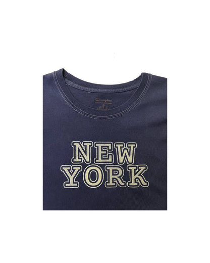 レターシリーズ「NEW YORK」　レーヨンフロックTシャツ-ネイビー染め