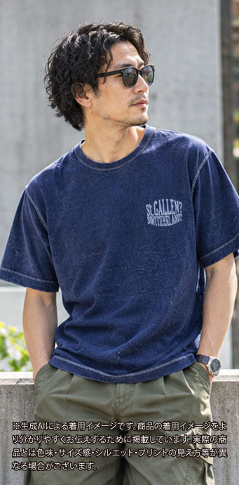 〇_St.GALLEN?SWITZERLAND?　レーヨンフロックTシャツ-ネイビー染め　【サイズL相当】