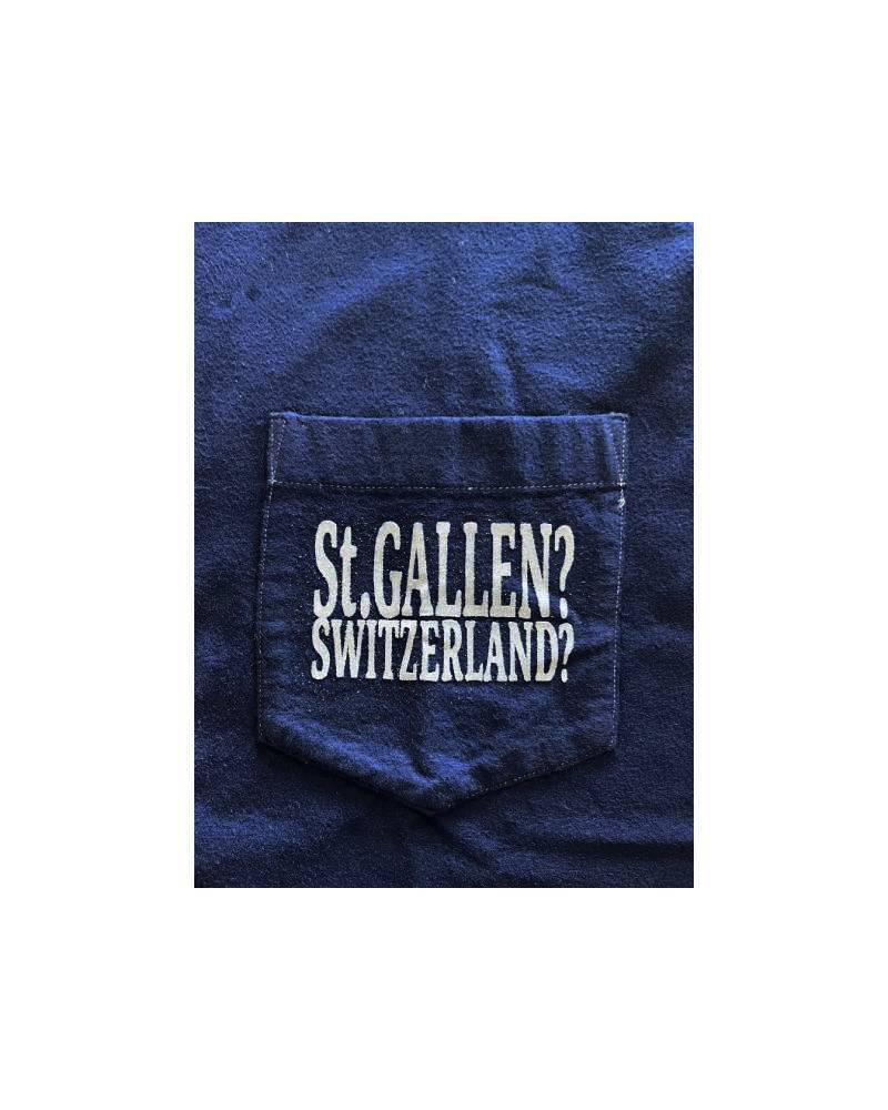 S_St.GALLEN? SWITZERLAND? -左胸レーヨンフロック-長袖シャツ-ネイビー染め　【サイズL相当】