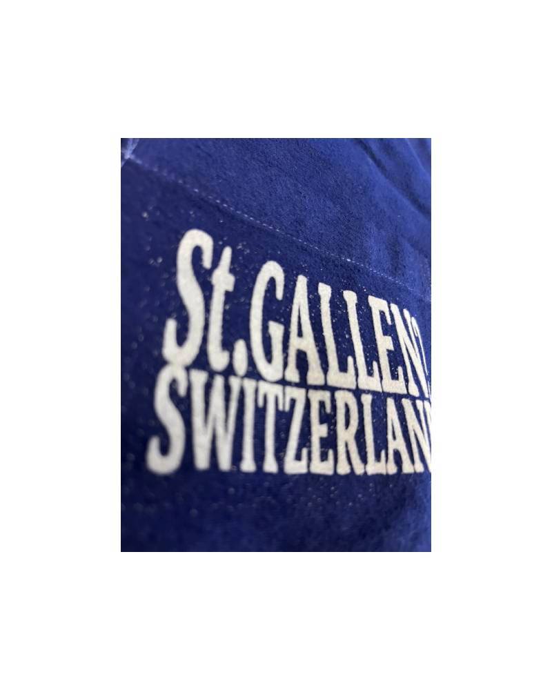 S_St.GALLEN? SWITZERLAND? -左胸レーヨンフロック-長袖シャツ-ネイビー染め　【サイズL相当】
